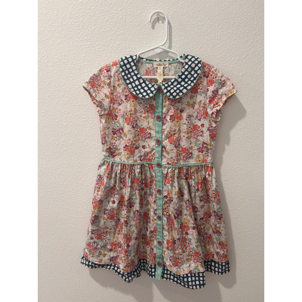 Matilda Jane Girls Floral Button Down Dress Peter Pan Collar Size 6 Multi Color
